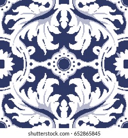 Halftone colorful seamless retro pattern vintage blue spiral leaf feather cross chain flower