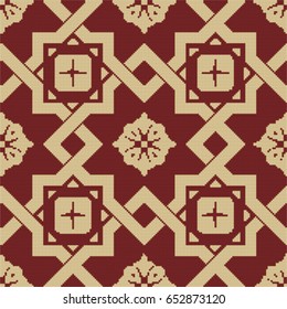 Halftone colorful seamless retro pattern square star cross frame flower
