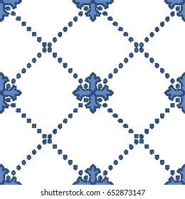 Halftone colorful seamless retro pattern blue dot line check cross