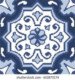 Halftone colorful seamless retro pattern vintage blue round flower spiral vine flower