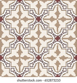 Halftone colorful seamless retro pattern brown cross round square geometry frame