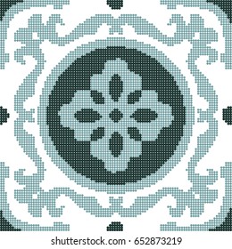 Halftone colorful seamless retro pattern green round leaf spiral cross vine flower