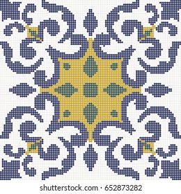 Halftone colorful seamless retro pattern vintage blue green yellow curve spiral cross kaleidoscope