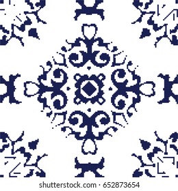 Halftone colorful seamless retro pattern blue spiral cross kaleidoscope vine