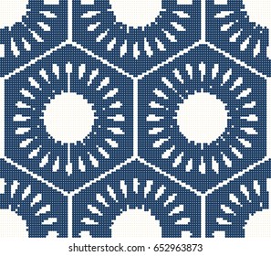 Halftone colorful seamless retro pattern navy blue polygon round flower geometry cell frame