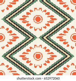 Halftone colorful seamless retro pattern rhomb check sawtooth cross frame orange flower