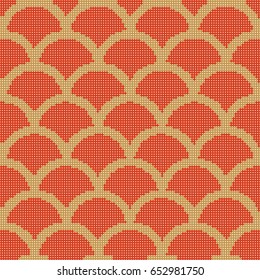 Halftone colorful seamless retro pattern Asian Chinese traditional red golden scale curve round cross