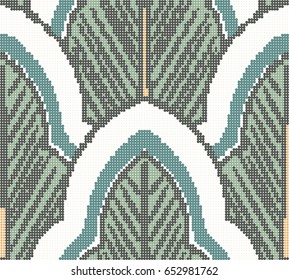 Halftone colorful seamless retro pattern oriental botanic garden curve cross leaf chintz