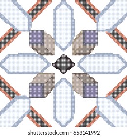 Halftone colorful seamless retro pattern crystal cross geometry square