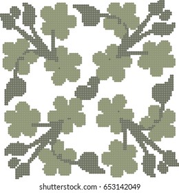 Halftone colorful seamless retro pattern cross clover green leaf vine