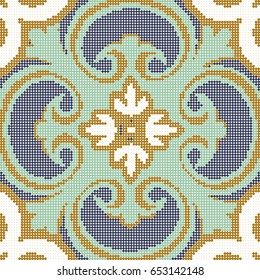 Halftone colorful seamless retro pattern exotic vintage green curve spiral cross flower
