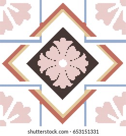 Halftone colorful seamless retro pattern square check cross frame flower geometry