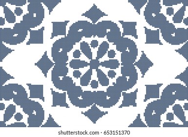 Halftone colorful seamless retro pattern vintage blue round flower