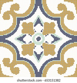 Halftone colorful seamless retro pattern round curve cross flower kaleidoscope