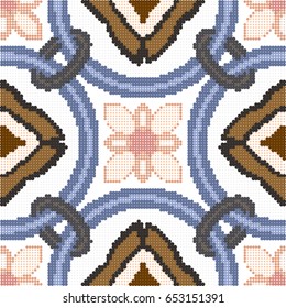 Halftone colorful seamless retro pattern vintage round circle cross chain flower