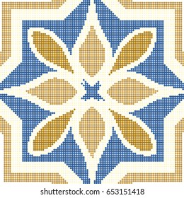 Halftone colorful seamless retro pattern vintage golden yellow cross geometry flower