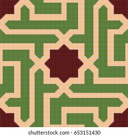 Halftone colorful seamless retro pattern star cross spiral geometry