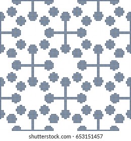 Halftone colorful seamless retro pattern round dot circle cross line