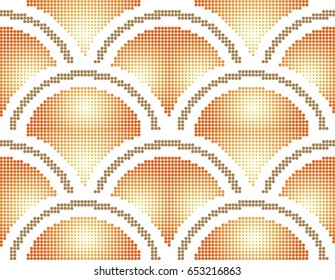 Halftone colorful seamless retro pattern orange yellow gradient scale curve round frame