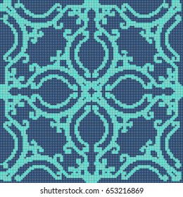 Halftone colorful seamless retro pattern spiral curve cross vine frame kaleidoscope