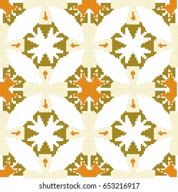 Halftone colorful seamless retro pattern round curve cross flower kaleidoscope