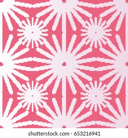 Halftone colorful seamless retro pattern vintage red star cross round geometry flower