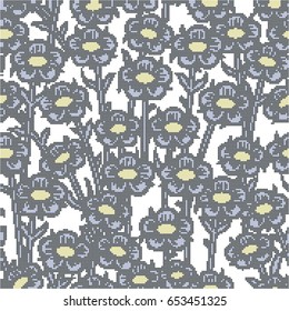 Halftone colorful seamless retro pattern nature garden plant vintage blue flower