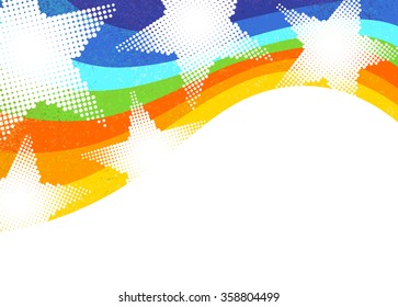 Halftone colorful vector background with stars. Holiday rainbow vector background with stars. Free place for your text. EPS-10