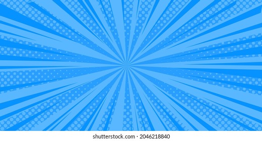 Halftone comic background. Blue wallpaper template with superhero design. Vector illustration in pop art style