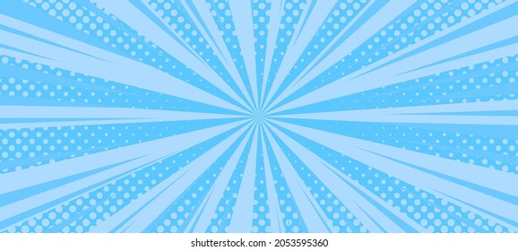 Halftone Comic Hintergrund. Blaue Tapete-Vorlage mit Superhelden-Design. Vektorgrafik im Stile der Popkunst