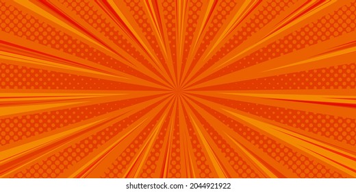 Halftone comic background. Orange wallpaper template with superhero design. Vector illustration in pop art style