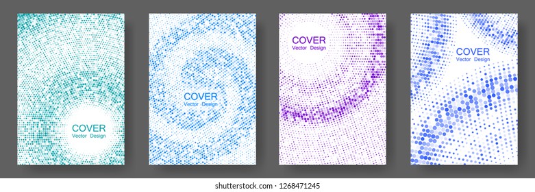 Halftone comic covers set vector graphic design. Circles shade canvas. Comic style background with halftone dots, faded circles. Banner patterns cool set. Modern creative background.