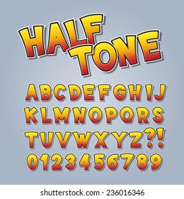 Halftone Comic Pop Art Alphabet And Numbers, Editable Eps10 Vector