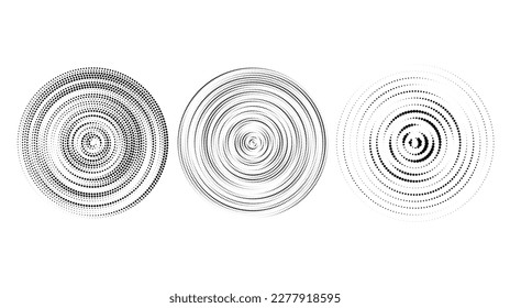 Se establecen círculos concéntricos de semitono. Colección de anillos punteados. Epicentro, objetivo, concepto de icono de radar. Onda sonora, señal radial, vibración o elementos de agua. Vector 