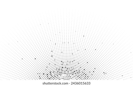 Halftone concentric dot lines background. Spotted and dotted half circles gradient Black and white pop art backdrop. vector design