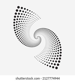 Halftone concentric swirl element. Circle dots isolated on the white background, texture, pattern. Fabric design element. Vector design element.