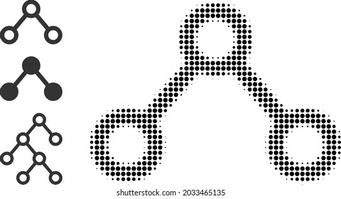 Halftone connections. Dotted connections constructed with small circle pixels. Vector illustration of connections icon on a white background. Halftone array contains circle pixels.