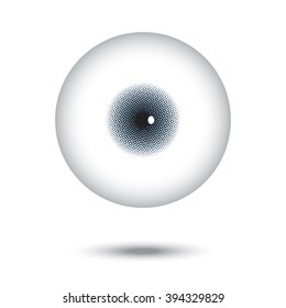 Halftone of corena and iris in big eye floating with shadow on white background