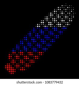 Halftone Corn pictogram colored in Russian state flag colors on a dark background. Vector collage of corn icon organized of round pixels. Designed for political and Russian patriotic collages.