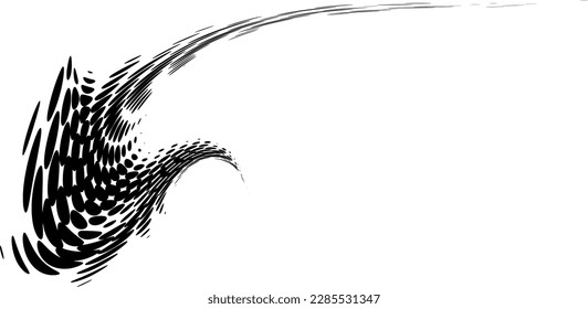 Halftone corner dotted frame with wave bend. Flowing modified polka dot pattern. Vector.