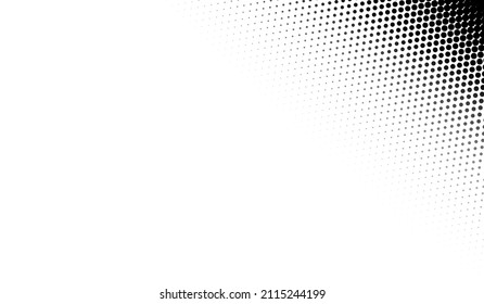 Textura de esquina de semitono. Patrón de puntos atenuados para las impresiones de diseño. Gradiente abstracto de Bg. Fondo geométrico negro para efecto superpuesto. Un patrón sutil. Polka digital. Grado de puntos. Ilustración del vector