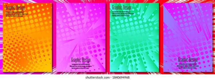 Designvorlagen für Halftone-Cover. Layoutset für abstraktes geometrisches Design für Buchhüllen, Broschüren, Notebooks, Berichte, Zeitschriften. Vektorgrafik.