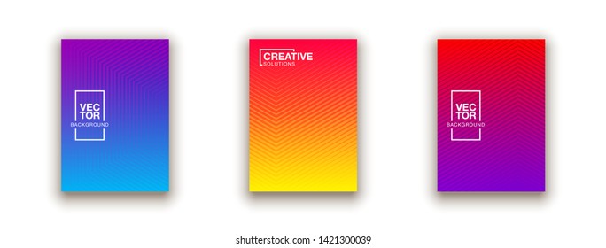 Halftone cover page layouts vector design geometric background. Party posters set halftone gradient texture. Music flyer frame templates. Social media duotone gradient background set Retro cover pages