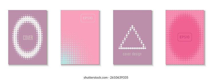 Halftone Cover Set. Future Concept In Minimal Layout. Minimalistic Brochure In 2d Frame. Music Flyer. Minimalist Business Pattern. Geometric Line Template. Trendy Halftone Cover