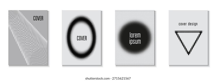 Conjunto de cubierta de semitonos. Concepto Futuro En Mínimo Diseño. Marca Joven En Marco Minimalista. Volante Blanco Y Negro De Puntos. Textura empresarial. Cartel de Greyscale 1980. Cubierta de semitono gris