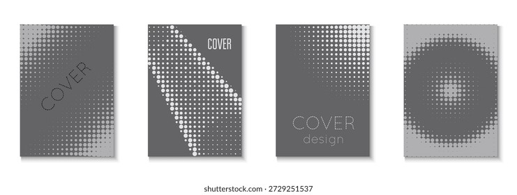 Conjunto de cubierta de semitonos. Línea Flyer Blanco Y Negro. Plantilla musical. Cartel Abstractas de escala de grises. Círculos De Color En Memphis Layout. Folleto Minimalista En Marco 2D. Cubierta de semitono gris