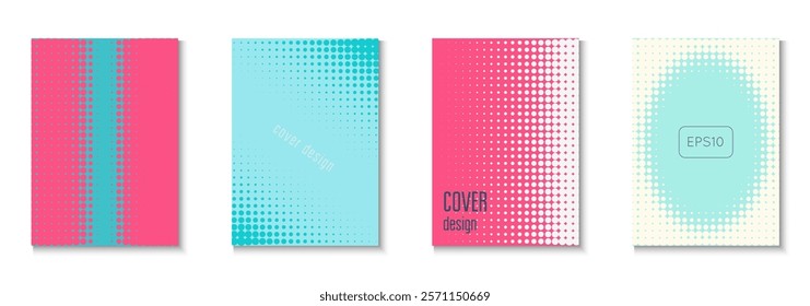 Halftone Cover Set. Summer Circles With Modern Art. Futuristic Elements On Flat Page. Wave Flyer. Minimalist Music Background. Geometric Abstract Texture. Trendy Halftone Cover