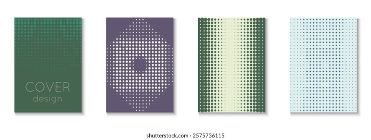 Halftone Cover Set. Summer Circles With Modern Art. Minimalistic Brochure In 2d Frame. Line Flyer. Minimalist Music Template. Geometric Party Background. Trendy Halftone Cover