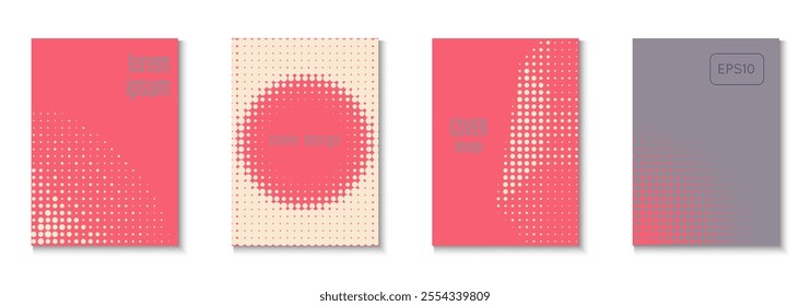 Halftone Cover Set. Summer Concept With Minimal Art. Young Hipster Design On Annual Page. Wave Flyer. Minimalist Business Pattern. Geometric Party Poster. Trendy Halftone Cover