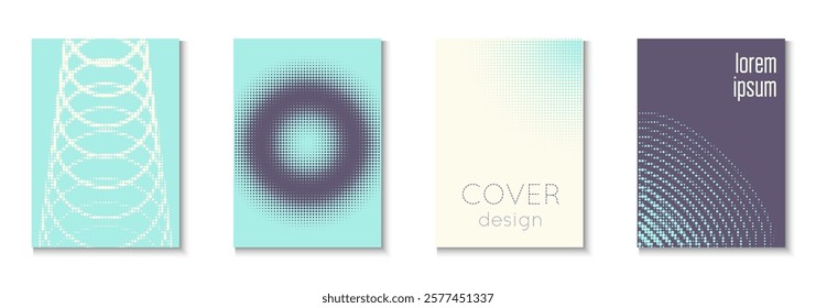 Halftone Cover Set. Summer Concept With Minimal Art. Futuristic Elements On Flat Page. Abstract Flyer. Minimalist Party Template. Geometric Business Poster. Trendy Halftone Cover
